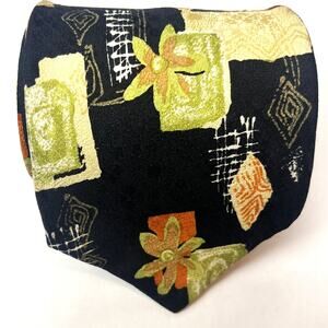 Angelo Litrico Mens Tie Silk Abstract Black Multi-Color Made In Italy Necktie